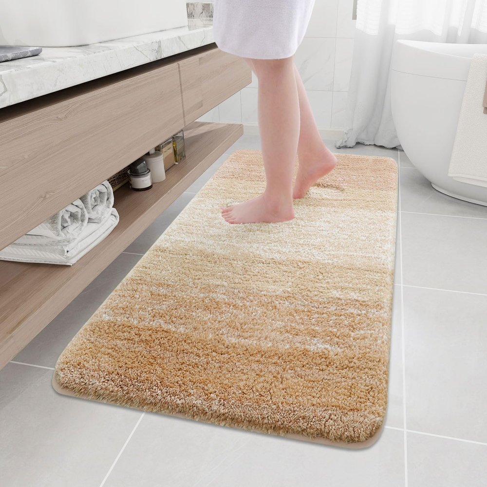 Arotive Microfiber Bathroom Rugs, Shaggy Soft and Absorbent Bath Rug, Non-Slip, Thick Plush Machine Washable Dry Bath Mats for Bathroom, Tub and Shower, 54x24, Beige, Rectangular