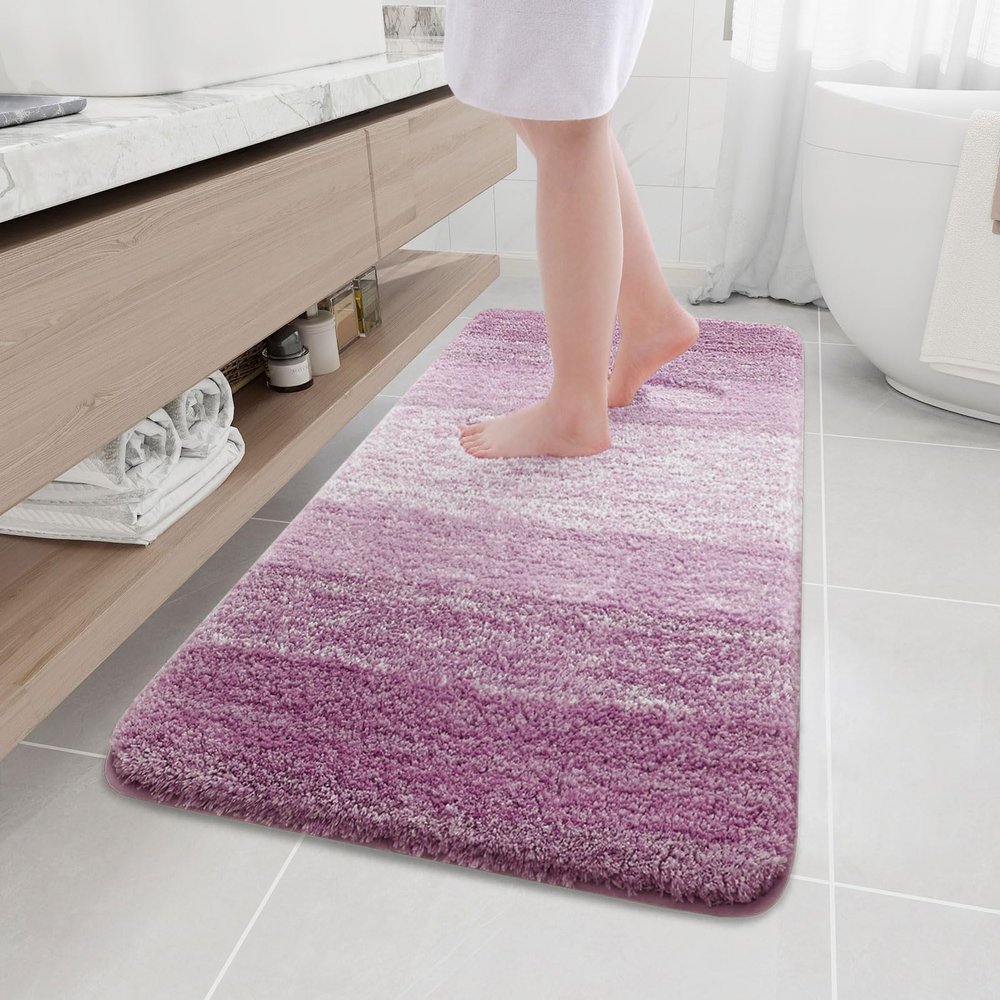 Arotive Microfiber Bathroom Rugs, Shaggy Soft and Absorbent Bath Rug, Non-Slip, Thick Plush Machine Washable Dry Bath Mats for Bathroom, Tub and Shower, 47x24, Purple, Rectangular