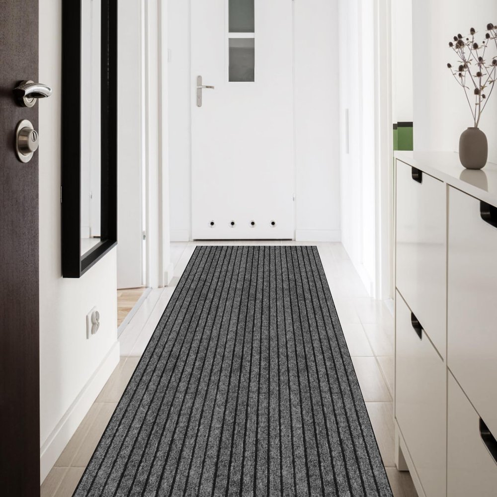 PENFHF Custom Size Runner Rug 4' x 73' Rubber Backing Non-Slip for Hallway Entryway Laundry Stair Bathroom Kitchen Indoor Outdoor Area Rug Carpet, Grey Strip