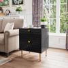 Clihome Black Nightstand,High Gloss End Table with Metal Legs,2-Drawer Sofa Side Table for Living Room,Bedroom view 3