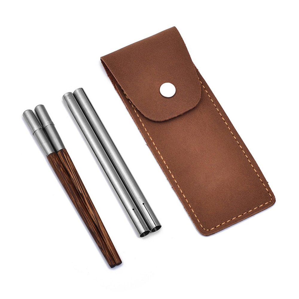 MEELYHOME Foldable Chopsticks Travel Friendly Chopsticks with Leather Case Wood Tablewares Convenient Utensils for Outdoor Use, 20.8CM