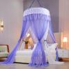 Walkervo Bed Canopy for Girls & Adults Large Elegant Double Layer Bed Curtain Canopy Drapes Round Dome Lace Princess Canopies Netting with LED Lights for Single to Double Bed, Purple view 2