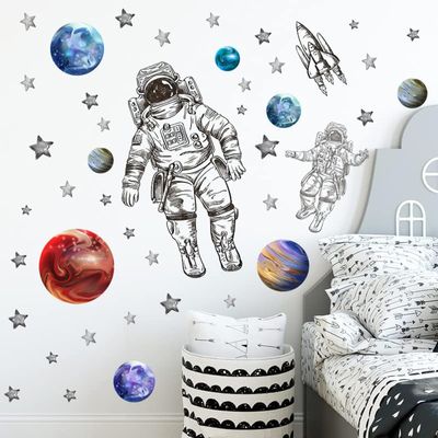 MEFOSS Astronaut Wall Stickers Planet Space DIY Vinyl Removable Large Wall Decals Art Decorations Decor for Kids Bedroom Living Room Playroom Nursery
