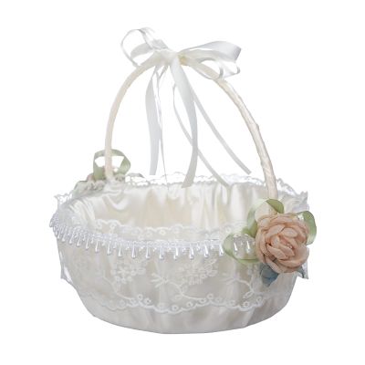 YLSZHYR Large Flower Girl Baskets for Weddings,Fairy Lace Bowknot Wedding Flower Basket Satin Lace Collection, Decoration Flower Scattering Basket Wedding Supplies(#1)
