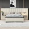 DNChuan Queen Size Velvet Upholstered Platform Bed with Oversize Wingback Headboard and Storage Shelves,Heavy-Duty Frame,No Box Spring Needed for Adults,Kids,Beige view 3