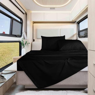 Shrinita Real 1000 Thread Count, 100% Egyptian Cotton, 18"" Deep Pocket Sheet Set [42"" X 80""] Truck Size, Black Color Bedsheet Sets, RV Camper Motor Home bunk Cot Bed Boat Sheet Set