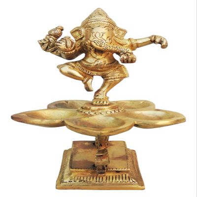 Prakruthi Brass Table Oil Lamp Deepak 0.89Kg, Standard, Yellow, 1020265
