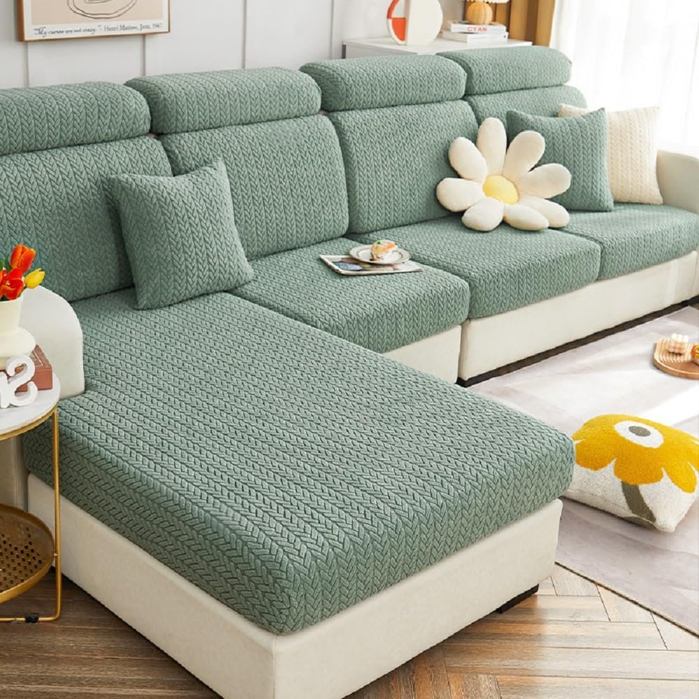 Yoovat Sofa Covers Soothing Home Sofa Covers Sofa Hero Covers Couch Cushion Covers for Dogs Stretch Couch Covers Slipcovers for Couches and Sofas (Wheat-Green,Large Triple Seat Cover)