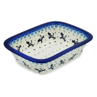 Polmedia Polish Pottery Rectangular Baker - Playing Pups Pattern Handmade in Boleslawiec Poland by Ceramika Artystyczna + Certificate of Authenticity