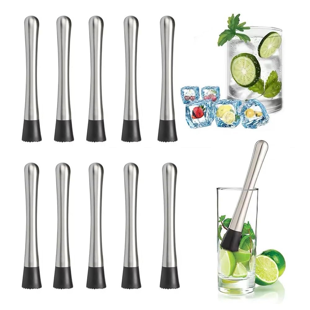 10 PCS Muddler for Cocktails Stainless Steel Drink Muddler 8 Inch Long Mojito Muddler Bar Muddler Tool Muller for Drinks Ice Crusher Bartender Tools Set Home Bartender Bars Accessories