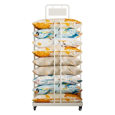 YJEUZCD Metal Pillow Display Rack, Portable Movable Quilt Display Stand, Shop Pillow Organizer Holder, Cushion Storage Rack (Color : White-B, Size : 80x46x164cm)