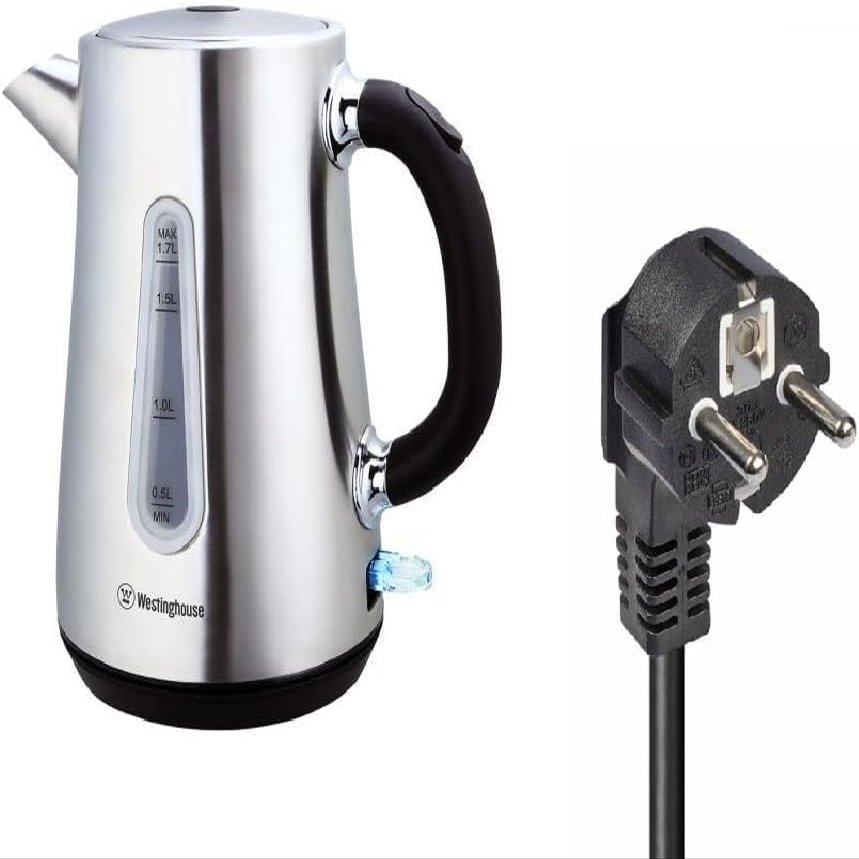 220 Volt Kettle - Cordless - 1.7 Liter - Stainless Steel - Bundle With Dynastar 220 Volts 240 Volts (Not For USE IN USA)