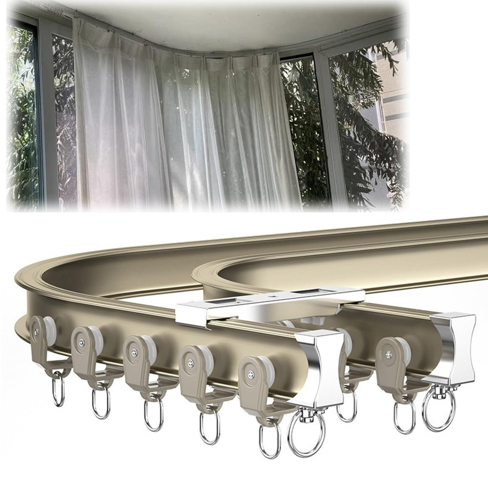 Flexible Bendable Curved Ceiling Curtain Track, Curtain Track Ceiling Mount, RV Curtain Track, Curtain Rail, Aluminum Curtain Track, Ceiling Mount Room Divider, for Curved Shower Curtain (Color : Cha