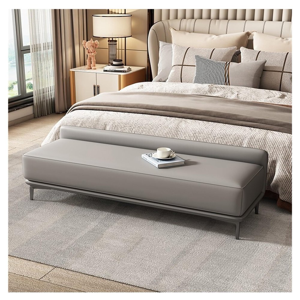 End of Bed Bench Storage Bench Modern Entryway Bench End of Bed Bench Ottoman Upholstered Leather Bedroom Benches for Foot of Bed Tufted Bench Footrest Stool with Metal Legs Indoor Bench for Living Ro
