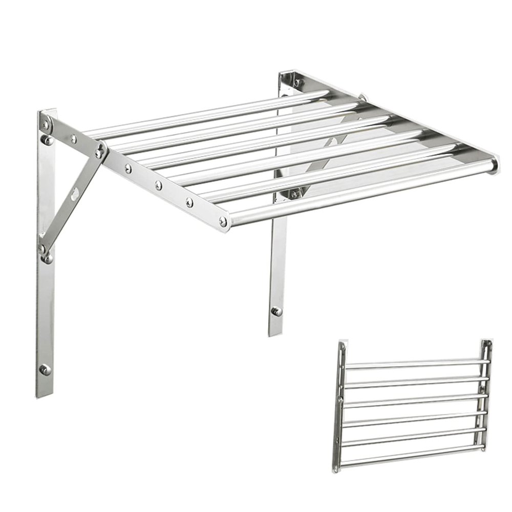 HomeLoft Basics Wall Hanging Drying Clothes Rack Stainless Steel Foldable Laundry Drying Racks Bathroom Collapsible Towel Bar Balcony Adjustable Angle Drying Rack,Space Saver, 50cm/19.68in, Gray 1