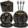 CHUNNIN 96Pcs 50th Birthday Plates and Napkins Back in 1975 Party Decorations Black Gold 50 Year Old Party Dessert Plates 1975 Tableware for 24 Guests 50th Theme Men Woman Birthday Supplies view 1