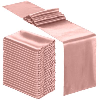 Bencailor 24 Pcs Light Pink Satin Table Runner Bulk 12 x 108 Inches Long Table Runners Bright Smooth Fabric Tablecloth for Wedding Banquet Birthday Valentines St Patrick's Day Party Decorations