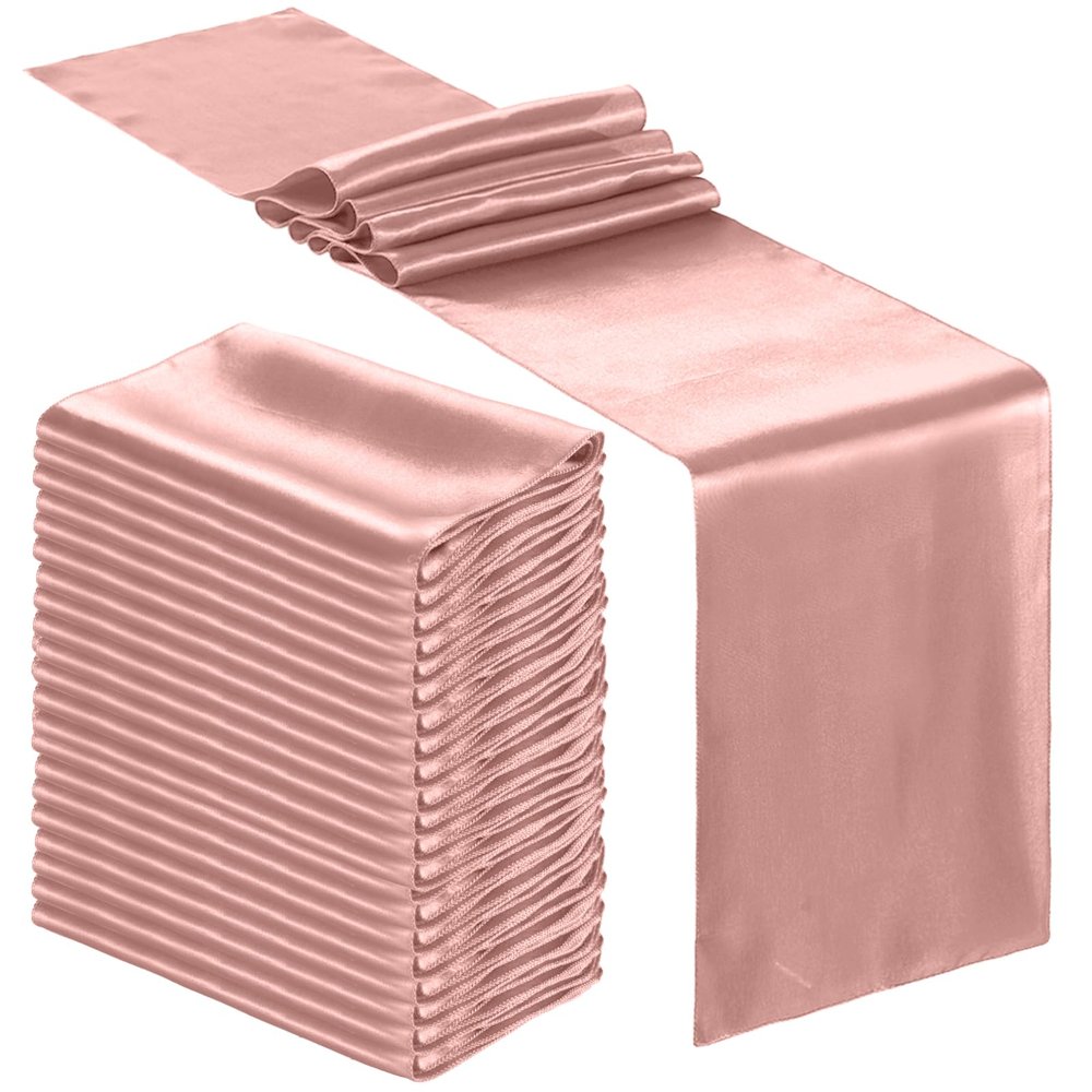 Bencailor 24 Pcs Light Pink Satin Table Runner Bulk 12 x 108 Inches Long Table Runners Bright Smooth Fabric Tablecloth for Wedding Banquet Birthday Valentines St Patrick's Day Party Decorations