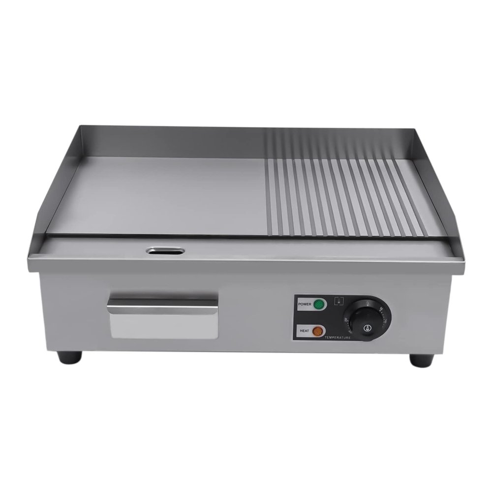 KJJSDA Electric Griddle Stainless Steel Countertop Grill Flat Top Griddle for Home and Commercial, Adjustable Temperature, with Flat and Fluted Sections
