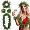 AOKWAWALIY 4PCS in 1 Set Green Hawaiian Party Garland Artificial Leaves Wedding Headband Lifelike Leaves Neck Loop Bracelet Simulate Tropical Beach Luau Wreath Decoration for Party view 1