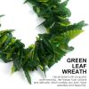 AOKWAWALIY 4PCS in 1 Set Green Hawaiian Party Garland Artificial Leaves Wedding Headband Lifelike Leaves Neck Loop Bracelet Simulate Tropical Beach Luau Wreath Decoration for Party view 4