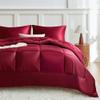 MR&HM Full Size Comforter Set Burgundy, Reversible Satin Microfiber Comforter Set for All Seasons, 3 Pieces Non-Slip Silky Soft Bedding Sets with 1 Comforter (82"x86") and 2 Pillowcases (20"x26") view 1