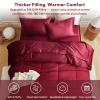 MR&HM Full Size Comforter Set Burgundy, Reversible Satin Microfiber Comforter Set for All Seasons, 3 Pieces Non-Slip Silky Soft Bedding Sets with 1 Comforter (82"x86") and 2 Pillowcases (20"x26") view 3