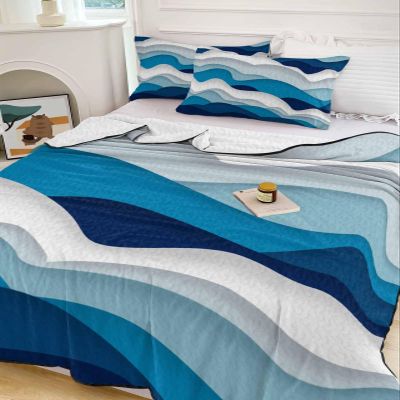 Contemporary Blue Full Size Down Alternative Comforter,Lightweight Comforter Quilt Bedding Set with Pillow Shams,All Seasons Bed Comforter Duvet Insert,Minimalist White Geometric Creative Line 78"x90"