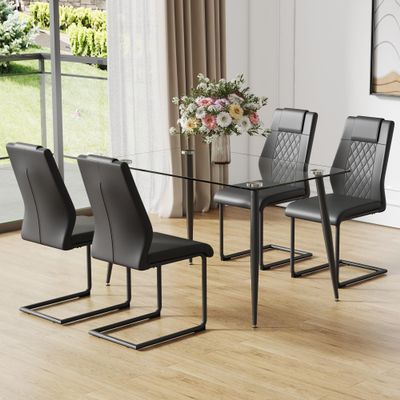 Vobzolite Table and Chair Set. 1 Table and 4 Chairs. Glass Dining Table, 0.31 "Tempered Glass Tabletop and Black Metal Legs. armless Dining Chair (Black Chair+Table)
