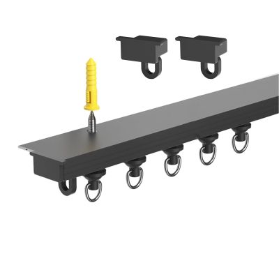 Adhesive Curtain Track Ceiling or Wall Mount, Ceiling Track Room Divider, Self Adhesive Curtain Rod, Ceiling Curtain Track, for Windows Cabinet Closet Bathroom Shower Curtain ( Color : Black Perforati