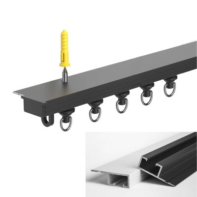 Curtain Tracks Ceiling Wall Mounted Heavy-Duty Curtains Rails Room Divider Curtain Track, Self Adhesive Ceiling or Wall Curtain Track, Adhesive Curtain Rods, for Living Room Bedroom ( Color : Black Pe