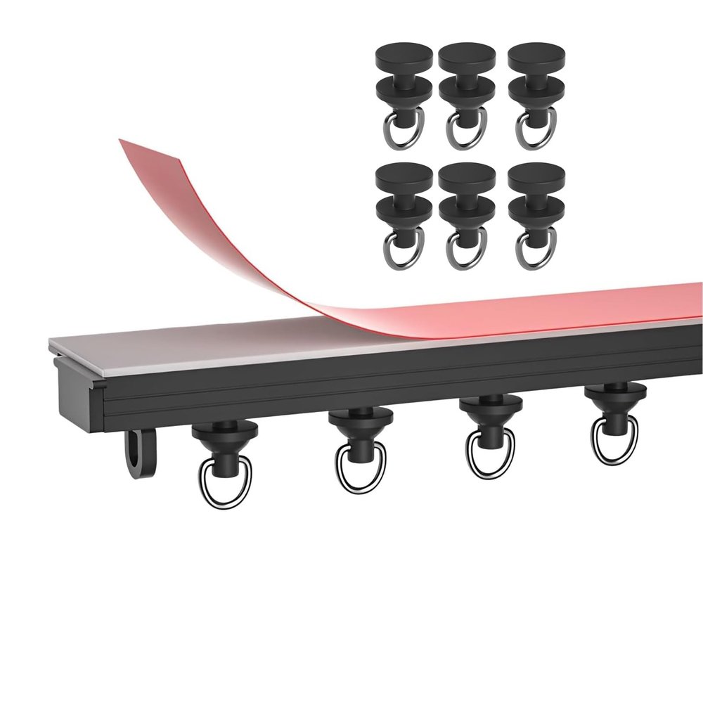 Adhesive Curtain Track, Self Adhesive Ceiling or Wall Curtain Rail Set, Curtain Track Ceiling Mount, Adhesive Curtain Rods, for Windows Cabinet Closet Bathroom Shower Curtain ( Color : Black Back Stic