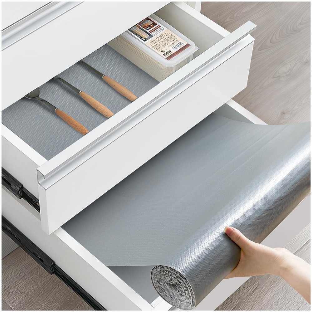 ALIUNI Drawer and Shelf Liner, Non-Slip Kitchen Cabinet Liners Non-Adhesive Thick Strong Grip Waterproof Washable Mats Protect Dresser Shelves Cupboard Bathroom Cabinets, Pure Gray, 18 in X 20 FT