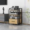 Movable 3 Tier Audio/Video Component Media Stand DVD CD Player Stand Stereo Cabinet Audio Rack with Height Adjustable Wooden Shelves and Drawer for Home/Office/Theater, 50x40x79cm view 2
