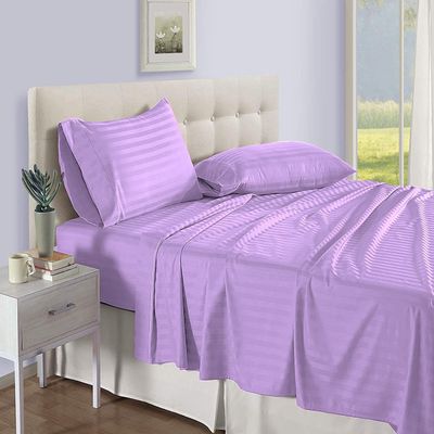 OnlineChoiceSheet 1 Piece Striped Flat Sheet Luxury Hotel Quality 1000 Threads Count, 100% Egyptian Cotton - Size Oversized (132 X 110) Wrinkle-Free - Easy Care -Stripe Lilac