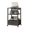 3-Tier Movable AV Media Stand Record Player Stand Entertainment Center Stereo Components Storage Cabinet Audio Rack with Height Adjustable Wooden Shelf and Drawer for Home/Office/Theater view 1