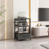 3-Tier Movable AV Media Stand Record Player Stand Entertainment Center Stereo Components Storage Cabinet Audio Rack with Height Adjustable Wooden Shelf and Drawer for Home/Office/Theater view 2