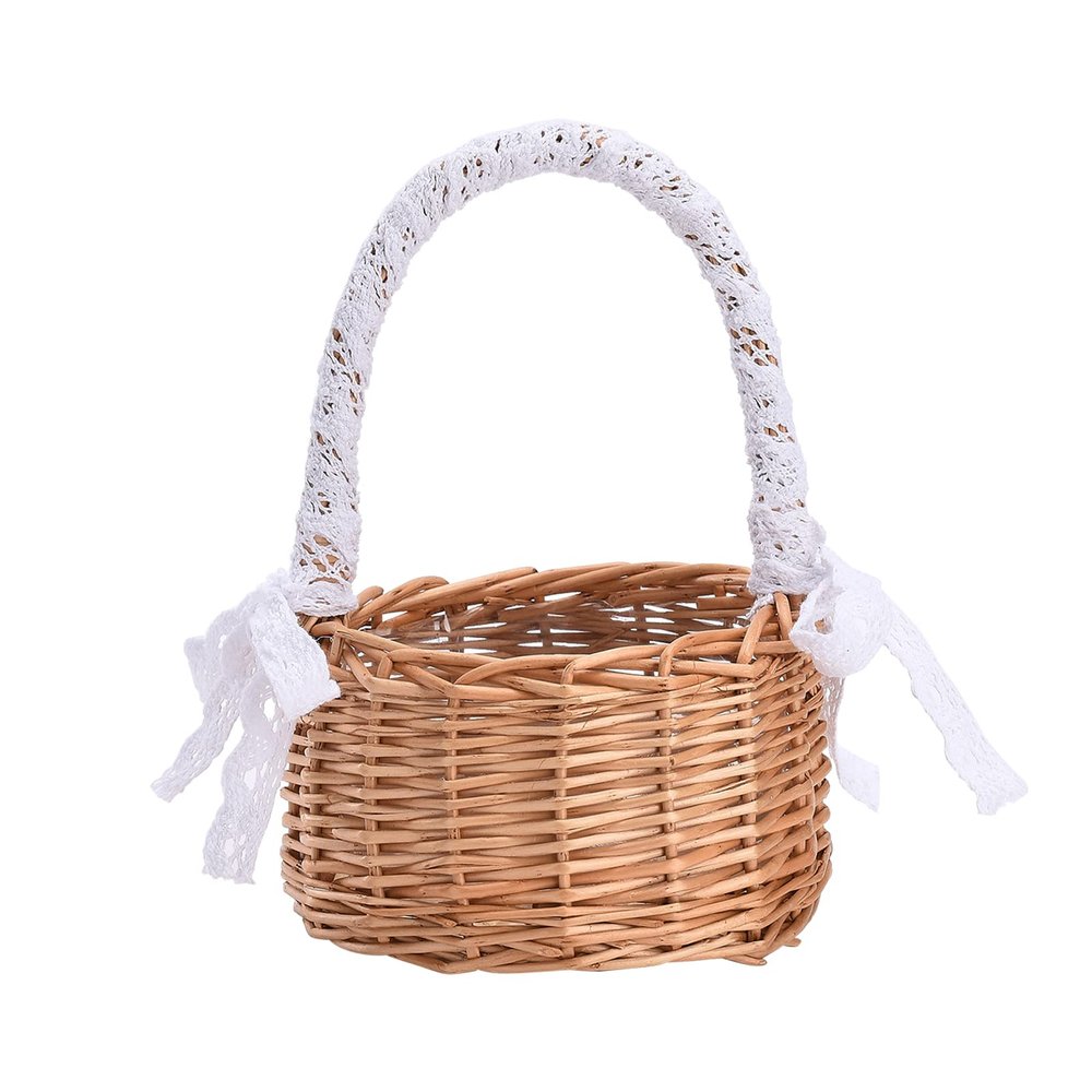 Rustic Flower Girl Baskets,Handwoven Easter Eggs Candy Basket with Handle and Plastic Insert for Home Garden(30 * 20 * 15)