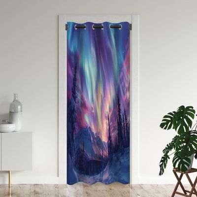 Aurora Borealis Door Curtains for Doorways, Northern Pink Purple Natural Landscape Blackout Curtain for Kids Bedroom Closet, Grommet Thermal Insulated Privacy Door Drape for Room Divider, 42"W x 80"L