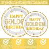 96Pcs Happy Golden Birthday Party Supplies White Gold Birthday Paper Plates Napkins Gold Glitter Birthday Dessert Party Tableware Set Golden Dinnerware for Women Men Birthday Party Decoration Serve 24 view 3