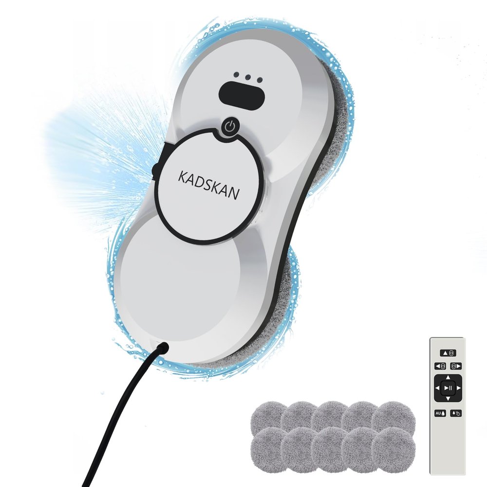 KADSKAN Window Cleaning Robot, Automatic Window Cleaner with Water Spray for Windows/Tiles/Class Door, Inside/Outside, 5600Pa Suction Power, 3.0 Path Planning, Remote Control