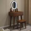 Snaweo Makeup Vanity Table, Dressing Table Set, Rubber Wood Vanity Desk with Drawers and Stool, 3 Lighting Modes Brightness Adjustable, for Bedroom Studio (Color : Brown, Size : 23.6"/60cm) view 1