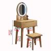 Snaweo Makeup Vanity Table, Dressing Table Set, Rubber Wood Vanity Desk with Drawers and Stool, 3 Lighting Modes Brightness Adjustable, for Bedroom Studio (Color : Brown, Size : 23.6"/60cm) view 2