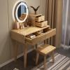 Snaweo Makeup Vanity Table, Dressing Table Set, Rubber Wood Vanity Desk with Drawers and Stool, 3 Lighting Modes Brightness Adjustable, for Bedroom Studio (Color : Brown, Size : 23.6"/60cm) view 3