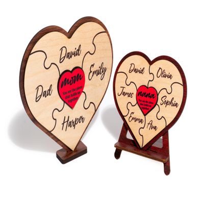 Amazing Items Personalized Wood Mothers Day Puzzle Sign Gift For Mom,Personalized Mom Puzzle Plaque with Kids Names | Puzzle Piece Wall Decor for Mother Day's Gift - 4 Pieces