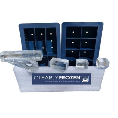 ClearlyFrozen High Capacity Clear Ice Tray/Maker With Molds For Ten 2" Crystal Clear Artisanal Ice Cubes and Six Crystal Clear Artisanal 1.3" x 1.3" x 5" Collins Ice Spears.