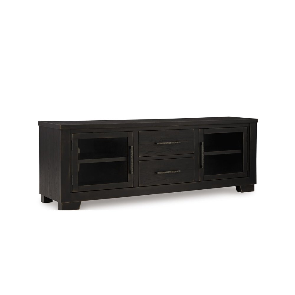 Signature Design by Ashley Galliden Urban 2-Drawer 80" TV Stand for TVs up to 91" with Adjustable Shelves, Cabinets, Cord Openings, Black