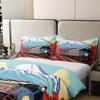 Retro Train Car Duvet Cover Snowy Mountain Bedding Set for Kids Teens Girls Room Decor Red Maple Leaf Comforter Cover Cartoon Japanese Style Quilt Cover Full Size,2 Pillowcases(No Comforter) view 4