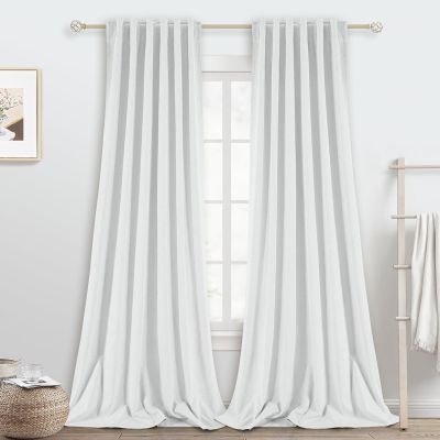 100% Blackout Curtains 144 inches Long White Linen Curtains & Drapes for Bedroom, 2 Panels Set Back Tab Living Room Darkening Full Black Out Window Curtain Panels Rod Pocket, 12 FT Ivory White