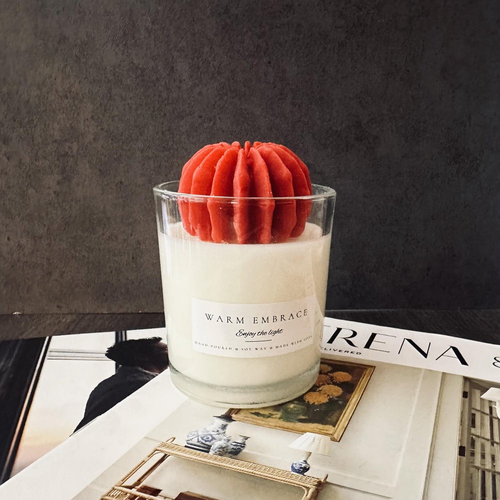 Succulent Candle, Handmade Organic Soy Wax Scented Candle, Cactus Candle, Birthday Gift, Housewarming Gift, Thank You Gift, Cactus Decor 6 oz (Red)